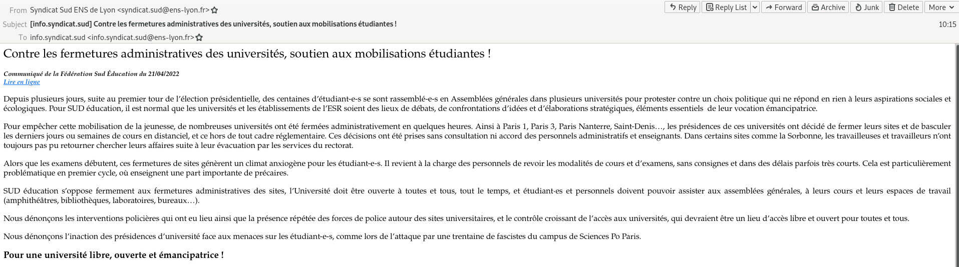 Sud Education soutient les casseurs de la Sorbonne